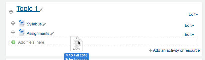Drag and drop feature Adding a file to a topic block using drag and drop in Moodle