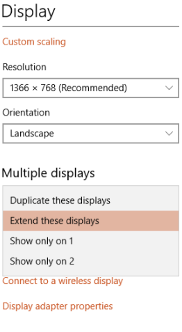 Multiple display settings screenshot