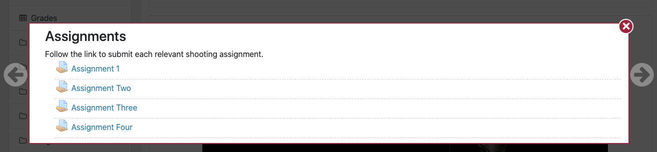 Grid view topic block with four assignments listed