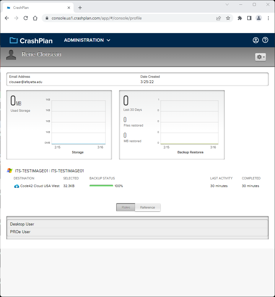 CrashPlan Webpage Dashboard