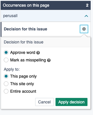 Choose how to approve false-positive misspellings on Siteimprove.