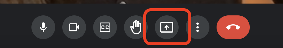 Red box around "present now" icon in Google Meet controls