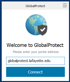 Type in "globalprotect.lafayette.edu" in the portal address