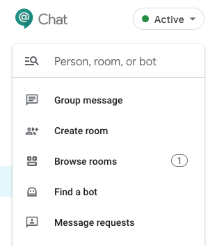 Click "Find people, rooms, bots" to message another person or create a Room.
