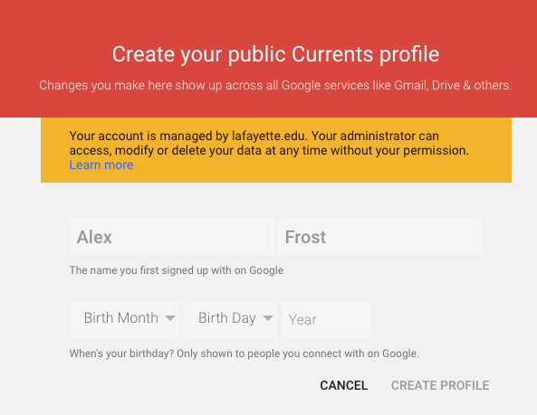 Follow the prompts to set up your Currents profile