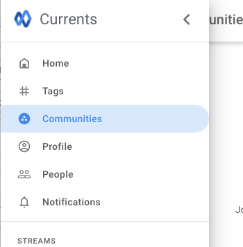 Expand the left menu bar and click "Communities"