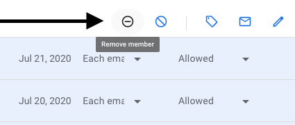 Use the Remove member icon to remove Google Group members
