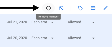 Usar o membro Remover o ícone para remover o Google membros do Grupo