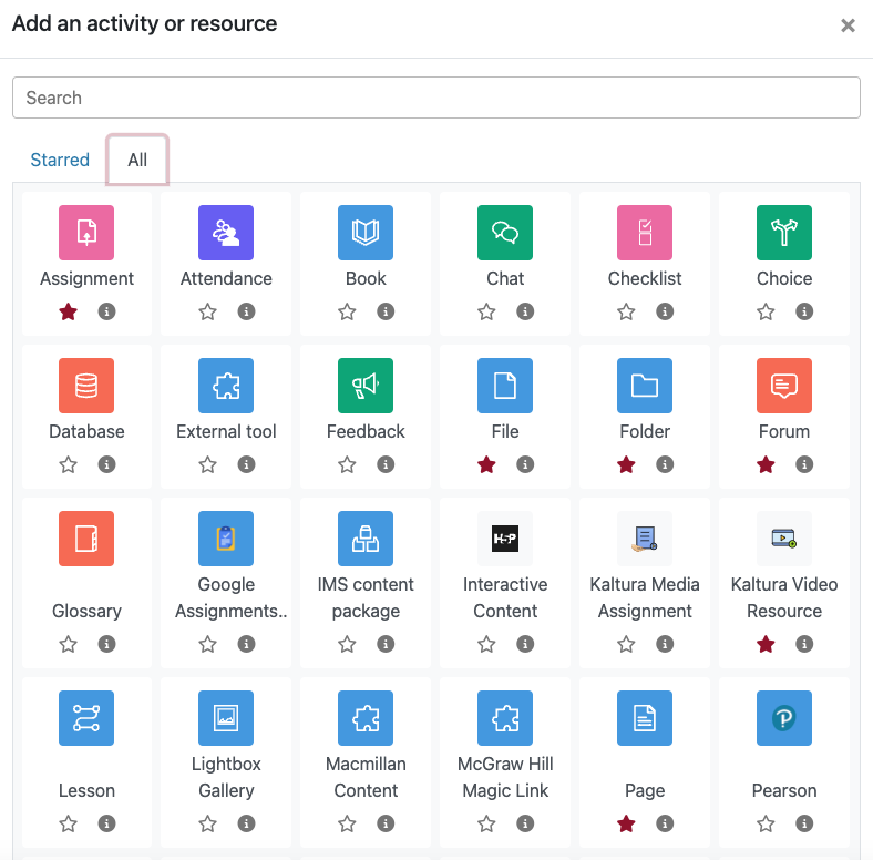 activity and resource icons in Moodle