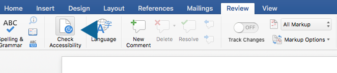 Arrow pointing to Check Accessibility Checker in Word