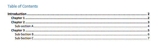 Example of a Table of Contents