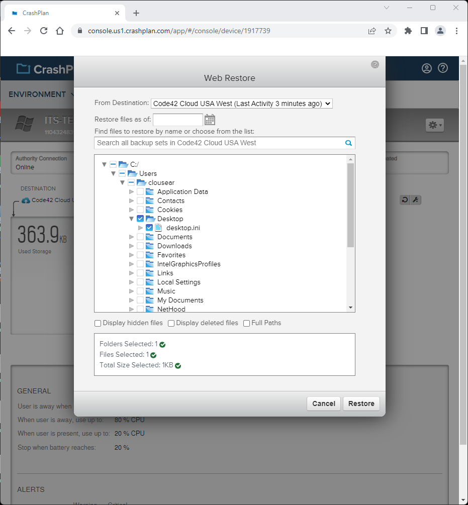 CrashPlan Webpage Restore - Step 1 CrashPlan Webpage Restore - Step 1