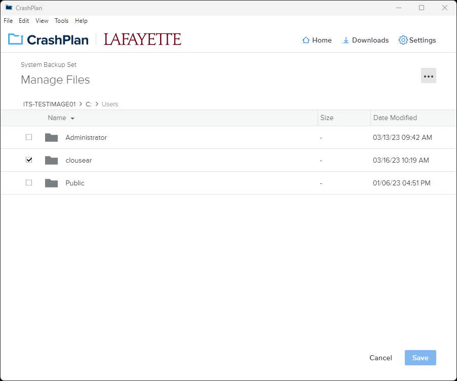 manage files screen of CrashPlan client manage files screen of CrashPlan client