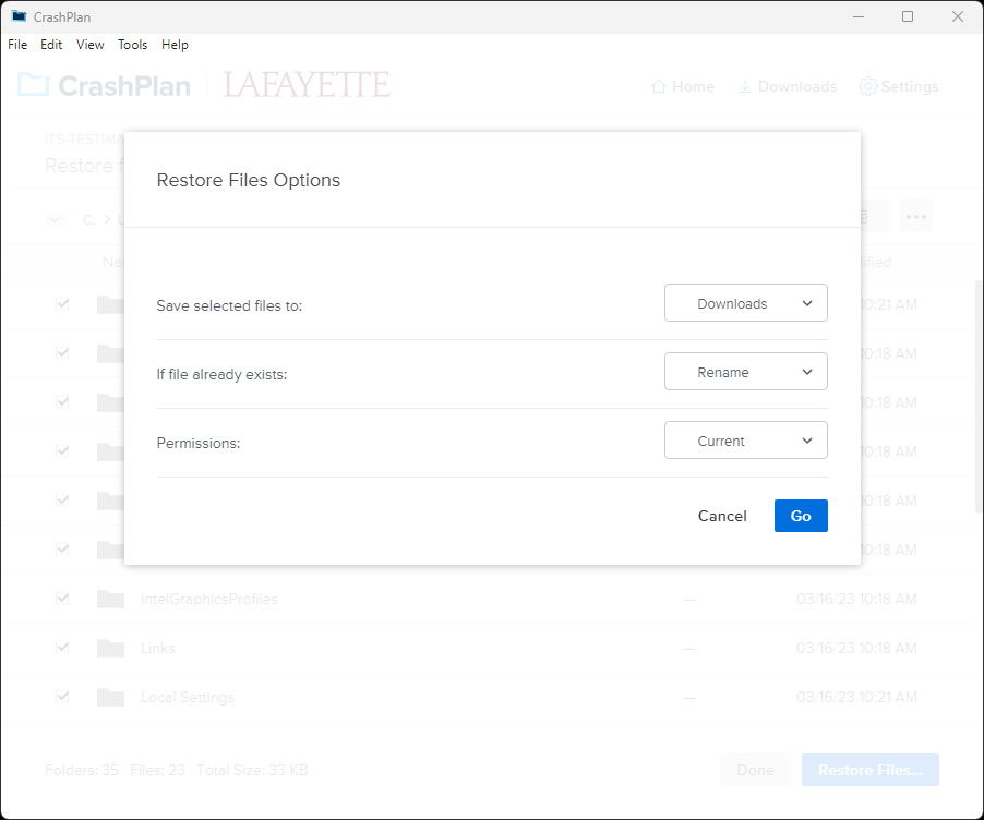restore files step 2 screen for CrashPlan client restore files step 2 screen for CrashPlan client
