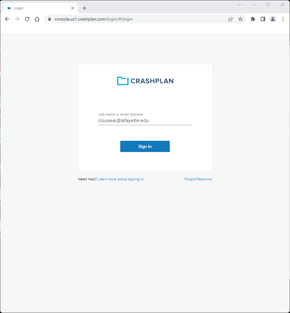 CrashPlan Webpage Sign-in - step 1 CrashPlan Webpage Sign-in - step 1