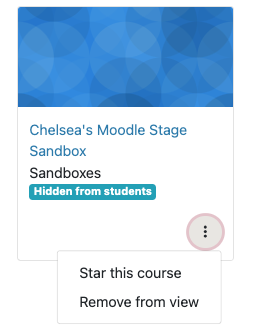 a moodle course card showing the location of the organization settings