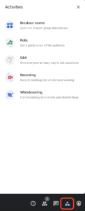 Meeting tools box in Google Meet