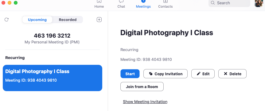 Click "Start" to begin the meeting in the Zoom desktop client