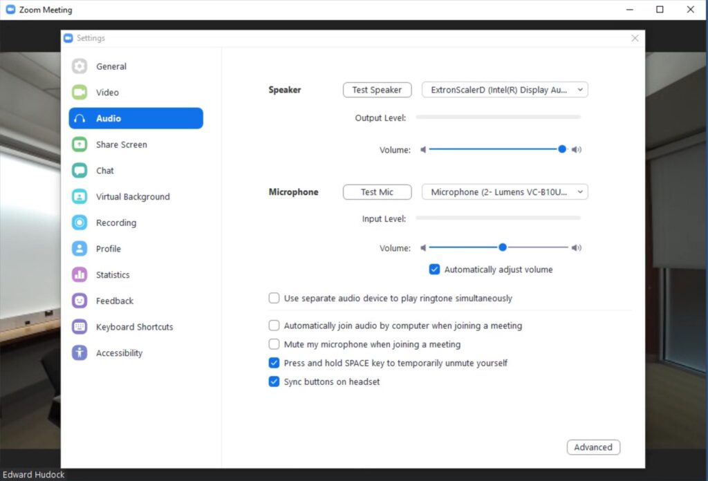 Audio settings in Zoom for smart classrooms