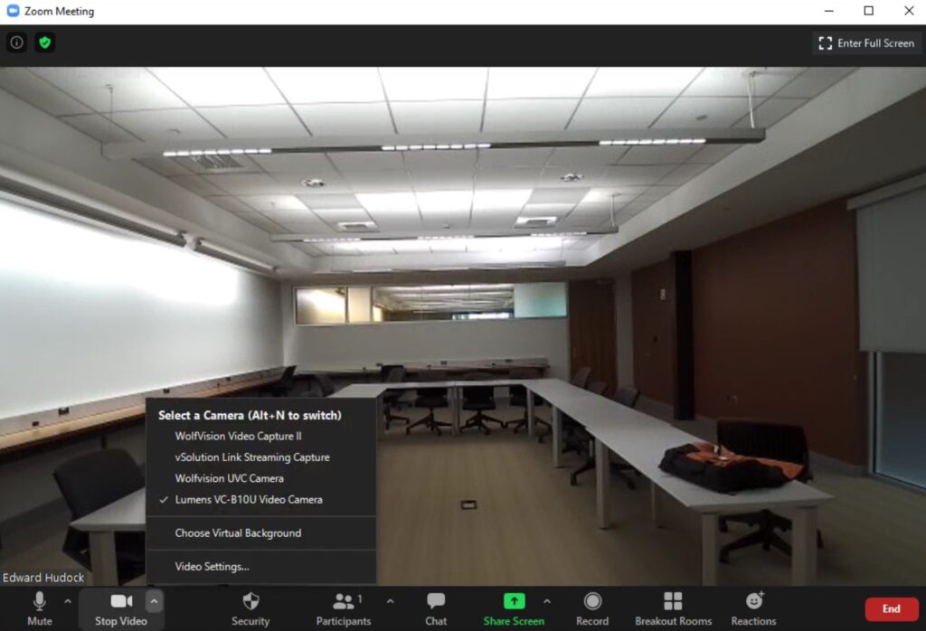 Select the "Lumens" camera in the video settings
