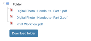 Expanded folder view on Moodle course homepage with "Download Folder" button