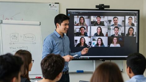 an instructor teaching a class remotely