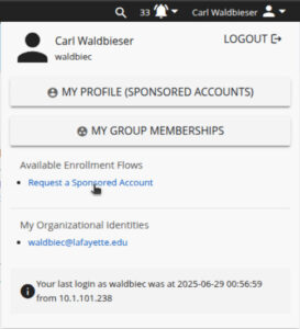 Request sponsored account menu options.