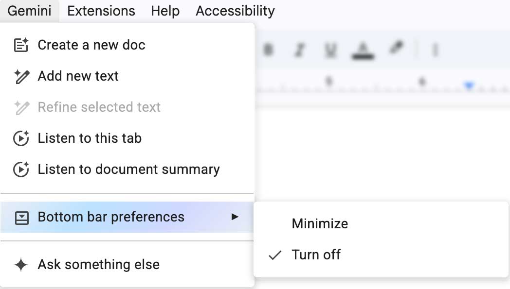 Hide the bottombar in Google Docs screenshot.