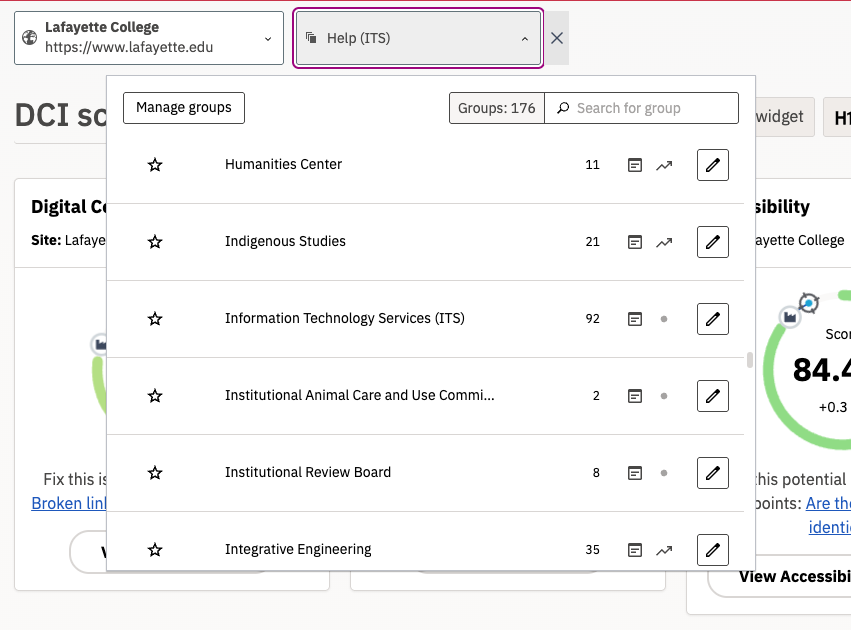 Siteimprove - DCI new site selection menu